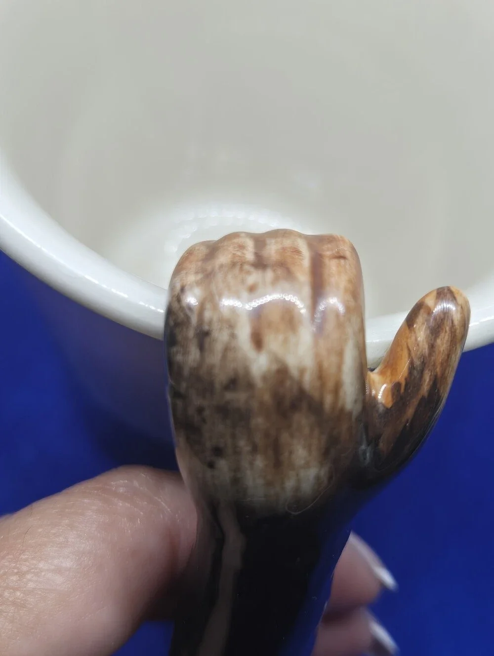Pier 1 Imports Chimpanzee Monkey Coffee Mug 3D Arm Hand Handle Hand Painted